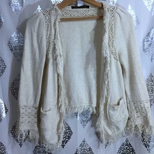 Zara Sweaters | Zara Crochet Trim Frayed Hem Tweed Cardigan Jacket | Color: Cream | Size: S | Rusticcharms's Closet